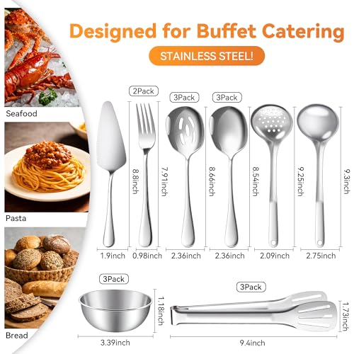 Serving Utensils Set for Partie, Stainless Steel Metal Serveware Flatware Large Serving Spoons, Slotted Spoons, Forks, Tongs, Soup and Skimmer Spoon, Cake Server for Buffet, Party, Catering - My Kitchen Products