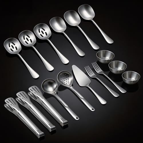 Serving Utensils Set for Partie, Stainless Steel Metal Serveware Flatware Large Serving Spoons, Slotted Spoons, Forks