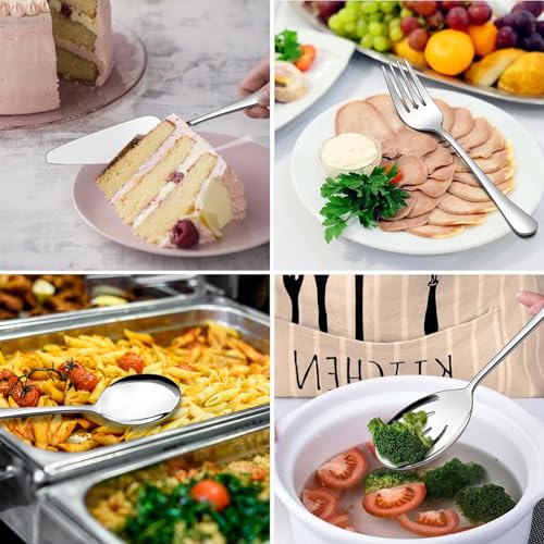 Serving Utensils, XEVOM 6-Piece Stainless Steel Serving Utensil Set Include Serving Spoon, Slotted Serving Spoon, Serving Fork,Serving Tong, Appetizers Tong,Pie Server (Silver), Regular - My Kitchen Products