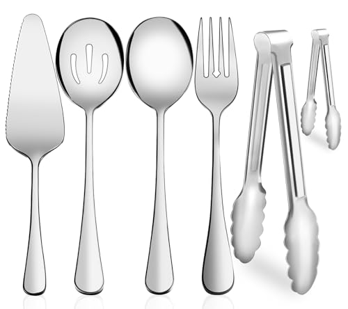 Serving Utensils, XEVOM 6-Piece Stainless Steel Serving Utensil Set Include Serving Spoon, Slotted Serving
