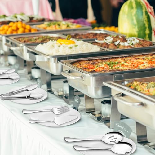 Serving Utensils, XEVOM 6-Piece Stainless Steel Serving Utensil Set Include Serving Spoon, Slotted Serving Spoon, Serving Fork,Serving Tong, Appetizers Tong,Pie Server (Silver), Regular - My Kitchen Products