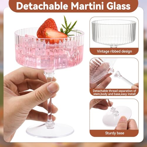Set of 12 Plastic Martini Glasses, 10 oz Ribbed Coupe Glasses for Cocktails and Martinis, Disposable Espresso Martini Glasses. Ideal for Parties, Weddings, and Home Bars, Crystal Vintage Cups (Clear) - My Kitchen Products