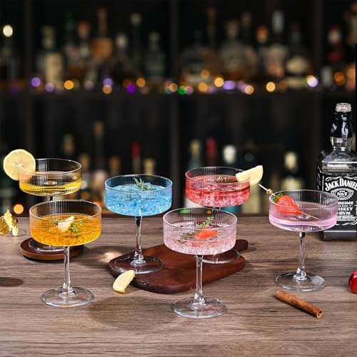 Set of 12 Plastic Martini Glasses, 10 oz Ribbed Coupe Glasses for Cocktails and Martinis, Disposable Espresso Martini Glasses. Ideal for Parties, Weddings, and Home Bars, Crystal Vintage Cups (Clear) - My Kitchen Products