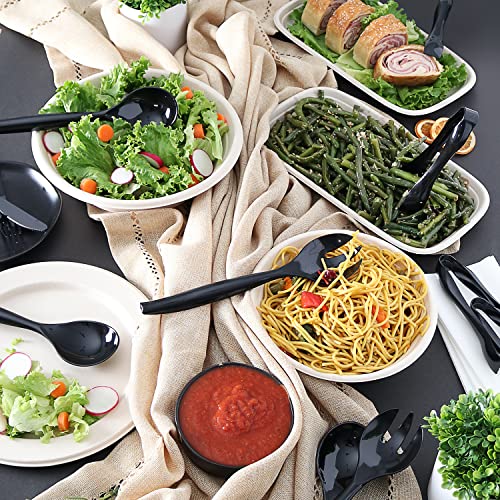 Set of 18 - Heavy Duty Disposable Plastic Serving Utensils, Six 10” Spoons and Forks, Six 6-1/2” Tongs, Black - My Kitchen Products