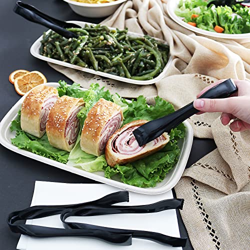 Set of 18 - Heavy Duty Disposable Plastic Serving Utensils, Six 10” Spoons and Forks, Six 6-1/2” Tongs, Black - My Kitchen Products