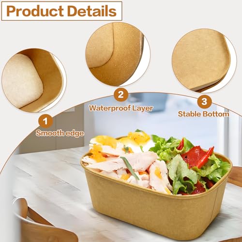 Seuqhck 50 Pack Paper Meal Prep Containers with Lids, 20 oz Disposable and Compostable Take out Food Containers Rectangular to Go Paper Bowls for Leftovers, Salad, Soup, Snack - My Kitchen Products
