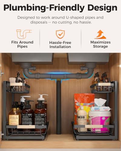 Sevenblue 2-Pack 2-Tier Height Adjustable Under Sink Organizer & Storage - My Kitchen Products