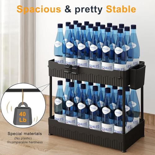 Sevenblue 2 Pack Under Sink Organizer, Under Bathroom Cabinet Organizer with Hooks Hanging Cup, Multi-Purpose Storage Shelf for Kitchen Bathroom, Black - My Kitchen Products
