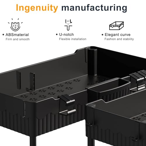 Sevenblue 2 Pack Under Sink Organizer, Under Bathroom Cabinet Organizer with Hooks Hanging Cup, Multi-Purpose Storage Shelf for Kitchen Bathroom, Black - My Kitchen Products