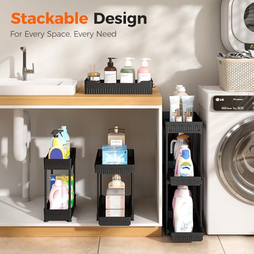 Sevenblue 3 Pack Under Sink Organizer, 2 Tier Pull Out Bathroom Cabinet Organizer, Multi-Purpose Storage Shelf for Kitchen (2-Tier Sliding, 12.8 Inch) - My Kitchen Products