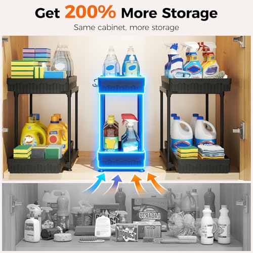 Sevenblue 3 Pack Under Sink Organizer, 2 Tier Pull Out Bathroom Cabinet Organizer, Multi-Purpose Storage Shelf for Kitchen (2-Tier Sliding, 12.8 Inch) - My Kitchen Products