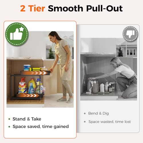 Sevenblue 3 Pack Under Sink Organizer, 2 Tier Pull Out Bathroom Cabinet Organizer, Multi-Purpose Storage Shelf for Kitchen (2-Tier Sliding, 12.8 Inch) - My Kitchen Products