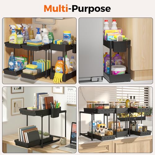 Sevenblue 3 Pack Under Sink Organizer, 2 Tier Pull Out Bathroom Cabinet Organizer, Multi-Purpose Storage Shelf for Kitchen (2-Tier Sliding, 12.8 Inch) - My Kitchen Products