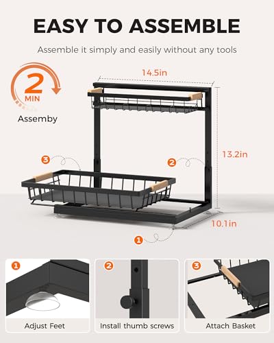 Sevenblue 3 Pack Under Sink Organizer, Height Adjustable 2 Tier Pull-Out Metal Under Kitchen Sink Organizer, Multi-Purpose Storage Shelves for Kitchen Bathroom Cabinet, Black - My Kitchen Products