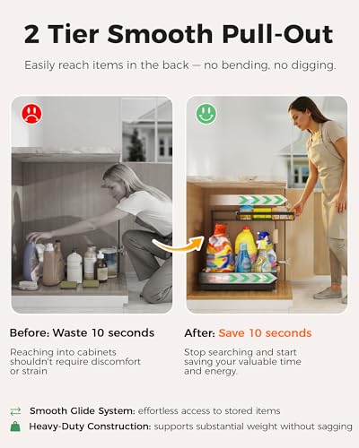 Sevenblue 3 Pack Under Sink Organizer, Height Adjustable 2 Tier Pull-Out Metal Under Kitchen Sink Organizer, Multi-Purpose Storage Shelves for Kitchen Bathroom Cabinet, Black - My Kitchen Products
