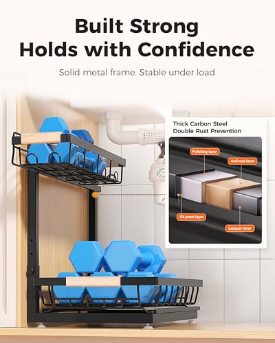 Sevenblue 3 Pack Under Sink Organizer, Height Adjustable 2 Tier Pull-Out Metal Under Kitchen Sink Organizer, Multi-Purpose Storage Shelves for Kitchen Bathroom Cabinet, Black - My Kitchen Products