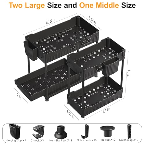 Sevenblue 3 Pack Under Sink Organizers,2-Tier Multi-Use Kitchen and Bathroom Organizers and Storage with Sliding Drawers,Bathroom Cabinet Organizer (Black, 12.8 Inch) - My Kitchen Products