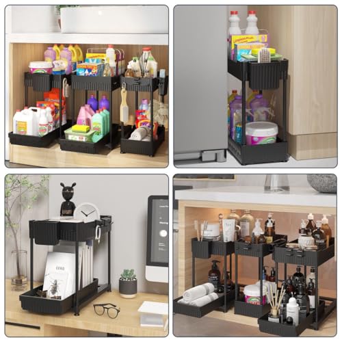 Sevenblue 3 Pack Under Sink Organizers,2-Tier Multi-Use Kitchen and Bathroom Organizers and Storage with Sliding Drawers,Bathroom Cabinet Organizer (Black, 12.8 Inch) - My Kitchen Products