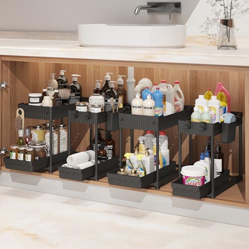 Sevenblue 4 Pack Under Sink Organizer, Bathroom Organizers and Storage, 2 Tier Multi-Use Pull Out Cabinet Organizer