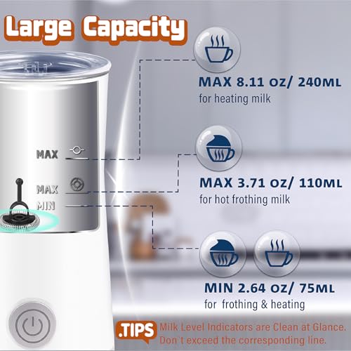 Seydere Simple Milk Frother, 2 in 1 Milk Steamer and Frother, Electric Milk Steamer, Milk Warmer and Hot Milk Foam Maker for Latter, Macchiato, Cappuccinos (White) - My Kitchen Products