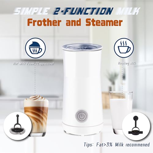 Seydere Simple Milk Frother, 2 in 1 Milk Steamer and Frother, Electric Milk Steamer, Milk Warmer and Hot Milk Foam Maker for Latter, Macchiato, Cappuccinos (White) - My Kitchen Products