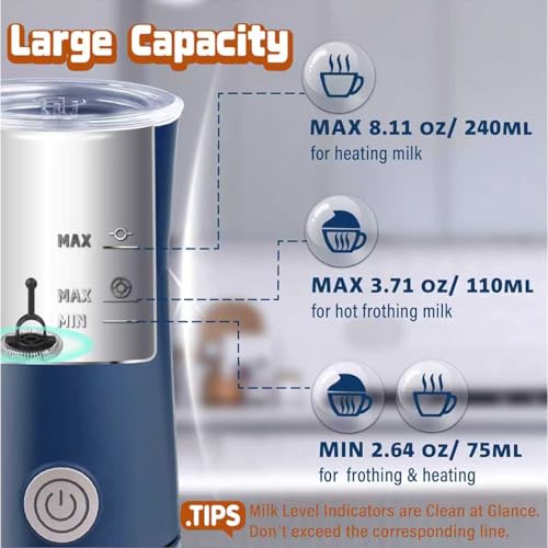 Seydere Simple Milk Frother, 2 in 1 Milk Steamer and Frother, Electric Milk Steamer, Milk Warmer and Hot Milk Foam Maker for Latter, Macchiato, Cappuccinos，Blue - My Kitchen Products