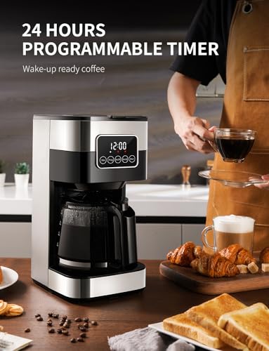 SHARDOR 10-Cup Programmable Coffee Maker, Regular & Strong Brew Drip Coffee Machine for Home and Office, Auto Shut Off, Permanent Filter, Silver - My Kitchen Products