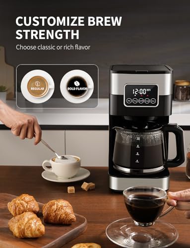 SHARDOR 10-Cup Programmable Coffee Maker, Regular & Strong Brew Drip Coffee Machine for Home and Office, Auto Shut Off, Permanent Filter, Silver - My Kitchen Products