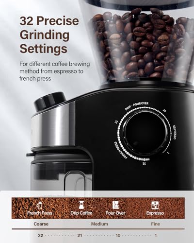 SHARDOR Burr Coffee Grinder Electric with 32 Grinding Sizes 4.0, Coffee Grinders for Home Use with 40 Seconds Adjustable Electronic Timer, Coffee Bean Grinder with Chamber Cleaning Button,Black - My Kitchen Products