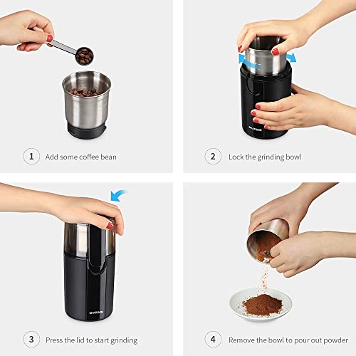 SHARDOR Coffee Grinder Electric, Coffee Bean Electric, Herb, Nut Grain Grinder with 1 Removable Stainless Steel Bowl, Black - My Kitchen Products