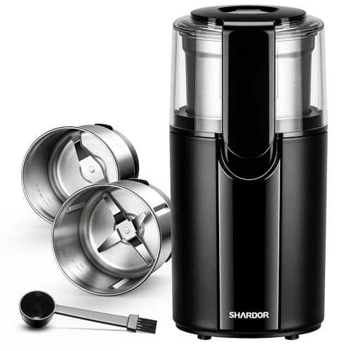 SHARDOR Coffee Grinder Electric, Spice, Herb, Grinder for Coffee Bean Spices and Seeds with 2 Removable Stainless Steel Bowls, Black - My Kitchen Products