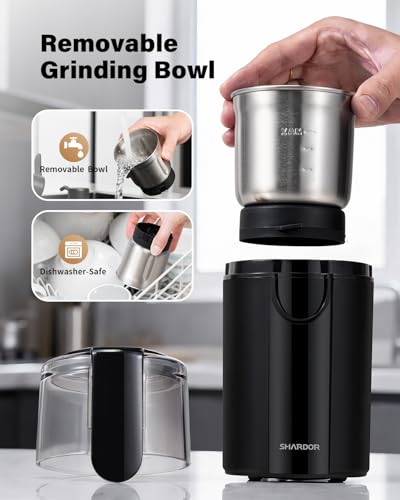 SHARDOR Coffee Grinder Electric, Spice, Herb, Grinder for Coffee Bean Spices and Seeds with 2 Removable Stainless Steel Bowls, Black - My Kitchen Products