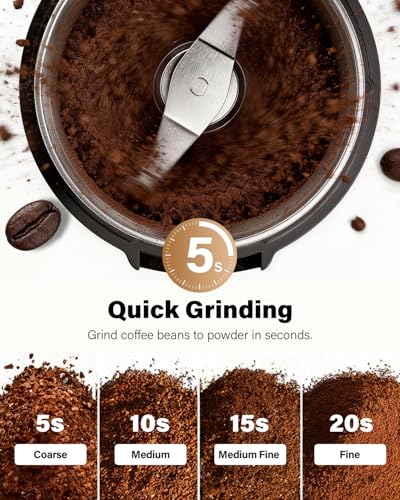 SHARDOR Coffee Grinder Electric, Spice, Herb, Grinder for Coffee Bean Spices and Seeds with 2 Removable Stainless Steel Bowls, Black - My Kitchen Products