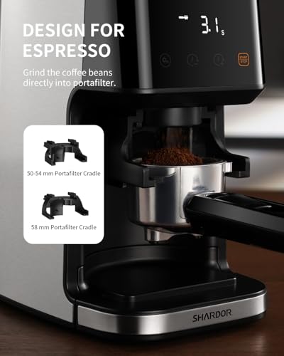 SHARDOR Conical Burr Espresso Coffee Grinder Electric with Precision Timer 2.0, Touchscreen Adjustable Burr Mill with 51 Precise Settings for Home Use, Anti-static, Stainless Steel - My Kitchen Products