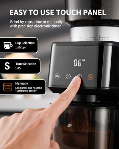 SHARDOR Conical Burr Espresso Coffee Grinder Electric with Precision Timer 2.0, Touchscreen Adjustable Burr Mill with 51 Precise Settings for Home Use, Anti-static, Stainless Steel - My Kitchen Products