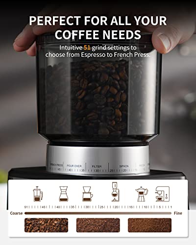 SHARDOR Conical Burr Espresso Coffee Grinder Electric with Precision Timer 2.0, Touchscreen Adjustable Burr Mill with 51 Precise Settings for Home Use, Anti-static, Stainless Steel - My Kitchen Products