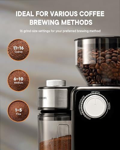 SHARDOR Electric Burr Coffee Grinder 2.0, Automatic Coffee Bean Grinder for Home Use, Adjustable Burr Mill with 16 Precise Settings for Espresso & French Press, Glossy Black - My Kitchen Products
