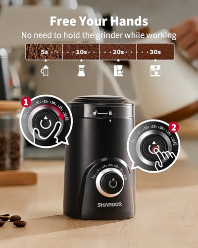 SHARDOR Electric Coffee Grinder, 70g Large Capacity Spice Grinder with Visual Timing Knob for Precise Grind, Quiet Coffee Bean Grinder for Espresso, French Press, Herbs and Grains, Black - My Kitchen Products