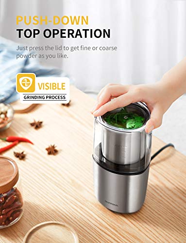 SHARDOR Electric Coffee Grinder Herb Blade Grinder Spices Grinder with 2 Removable Stainless Steel Bowls, Silver - My Kitchen Products