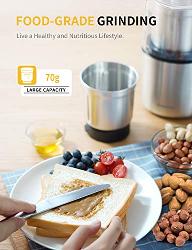 SHARDOR Electric Coffee Grinder Herb Blade Grinder Spices Grinder with 2 Removable Stainless Steel Bowls, Silver - My Kitchen Products