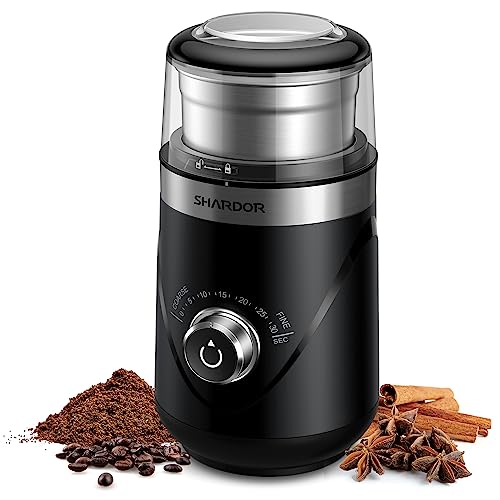 SHARDOR Electric Super Silent Blade Coffee Grinder, Timed Grind Control Rotary Knob, Adjustable Coarse to Fine for Coffee Beans, Spices & Herbs, with 1 Removable Stainless Steel Bowl, Black - My Kitchen Products