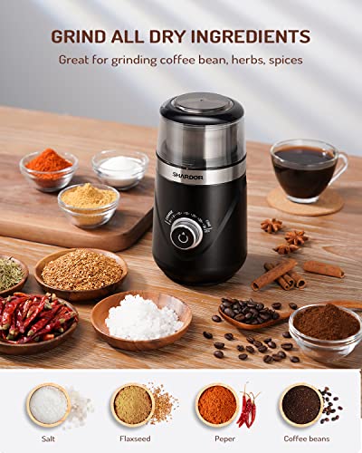SHARDOR Electric Super Silent Blade Coffee Grinder, Timed Grind Control Rotary Knob, Adjustable Coarse to Fine for Coffee Beans, Spices & Herbs, with 1 Removable Stainless Steel Bowl, Black - My Kitchen Products