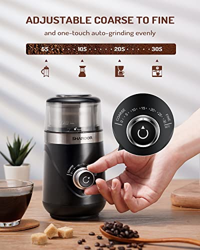 SHARDOR Electric Super Silent Blade Coffee Grinder, Timed Grind Control Rotary Knob, Adjustable Coarse to Fine for Coffee Beans, Spices & Herbs, with 1 Removable Stainless Steel Bowl, Black - My Kitchen Products