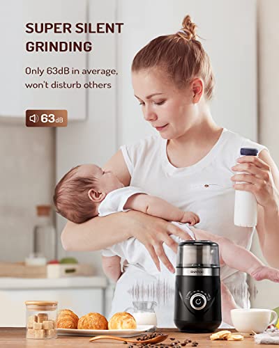 SHARDOR Electric Super Silent Blade Coffee Grinder, Timed Grind Control Rotary Knob, Adjustable Coarse to Fine for Coffee Beans, Spices & Herbs, with 1 Removable Stainless Steel Bowl, Black - My Kitchen Products