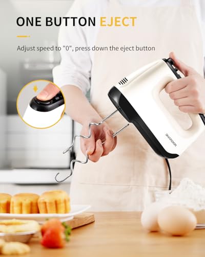 SHARDOR Hand Mixer Electric, 6 Speed & Turbo Mixer Electric Handheld, Snap-On Storage Case,5 Stainless Steel Accessories for Whipping, Mixing Cookies, Brownie, Cakes, Dough Batters, White - My Kitchen Products