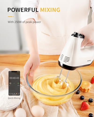 SHARDOR Hand Mixer Electric, 6 Speed & Turbo Mixer Electric Handheld, Snap-On Storage Case,5 Stainless Steel Accessories for Whipping, Mixing Cookies, Brownie, Cakes, Dough Batters, White - My Kitchen Products