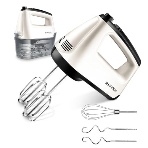 SHARDOR Hand Mixer Electric, 6 Speed & Turbo Mixer Electric Handheld, Snap-On Storage Case,5 Stainless Steel Accessories for Whipping, Mixing Cookies, Brownie, Cakes, Dough Batters, White - My Kitchen Products