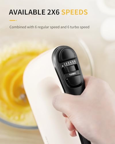 SHARDOR Hand Mixer Electric, 6 Speed & Turbo Mixer Electric Handheld, Snap-On Storage Case,5 Stainless Steel Accessories for Whipping, Mixing Cookies, Brownie, Cakes, Dough Batters, White - My Kitchen Products