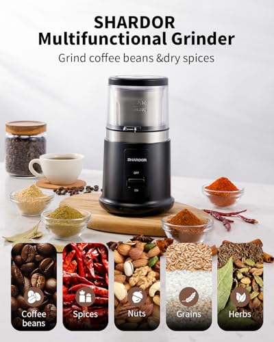 SHARDOR One Touch Coffee Grinder Electric, Spice, Herb, For Coffee Bean Spices and Seeds with 1 Removable Stainless Steel Bowl, Dry Grinder, Black - My Kitchen Products