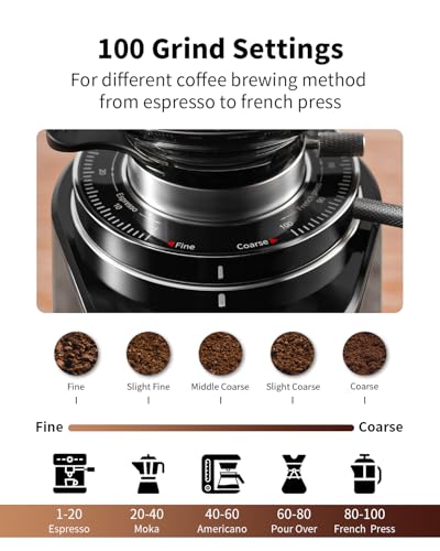 SHARDOR Professional 64mm Burr Coffee Grinder with 100 Grind Settings and All-Metal Chamber, Coffee Bean Grinder with Adjustable Electronic Timer and LED Display, Anti-Static, Black, 120V Only - My Kitchen Products
